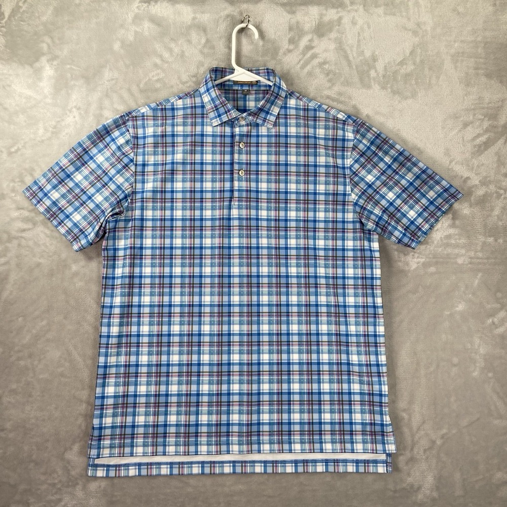 Peter Millar Polo Shirt Mens Medium Summer Comfort Plaid Performance Golf Preppy